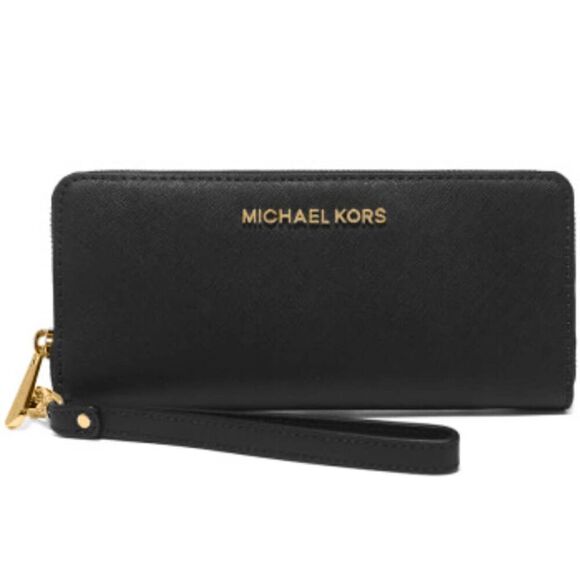 MICHAEL KORS Jet Set Black Saffiano Leather Wallet Wristlet - Picture 1 of 8